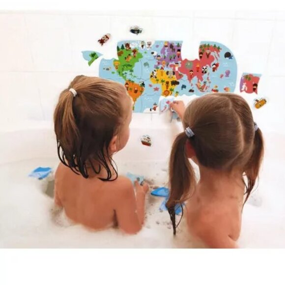 Janod - 28 pcs Explorers World Map Bath Puzzle-Carte des explorateurs du bain - Picture 1 of 8